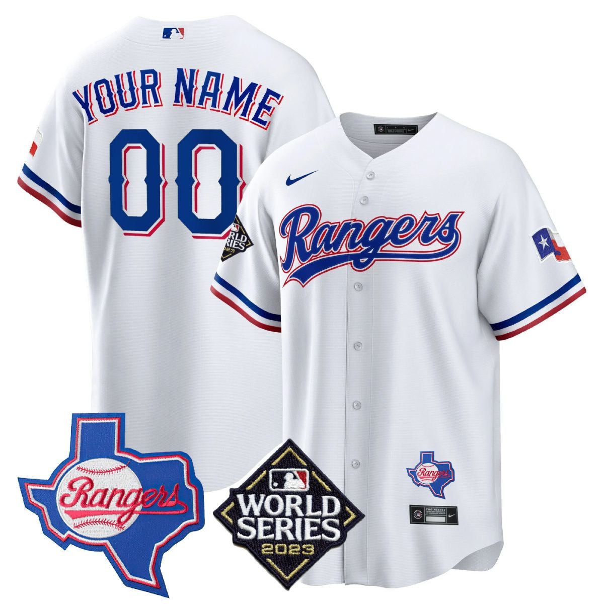 Youth's Texas Rangers Limited Cool Base Custom Jersey - 2023 World Series Patch/ Texas State Patch - All Stitched