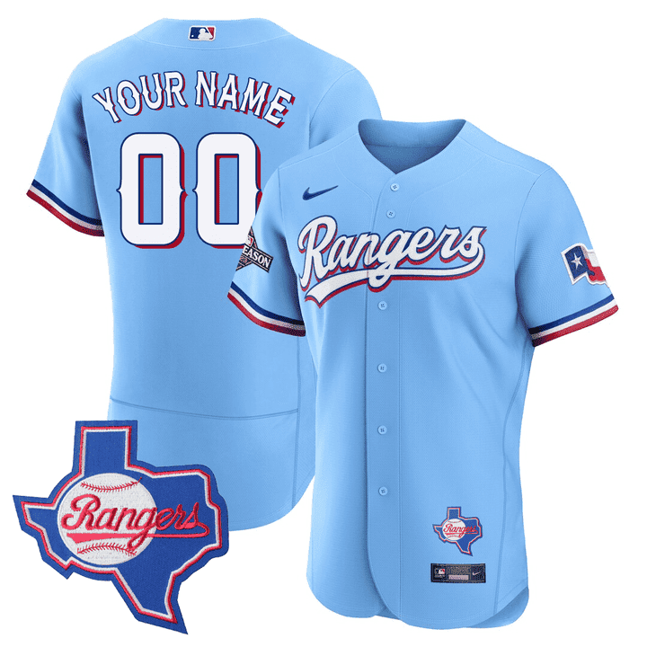 Texas Rangers Texas State Patch Custom Jersey - All Stitched