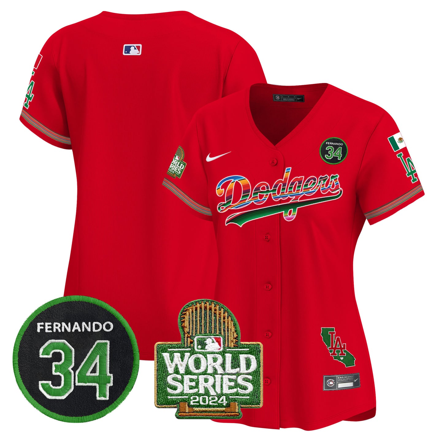 Women's Dodgers Mexico Fernando Memorial & 2024 World Series Patch Vapor Premier Limited Jersey - All Stitched