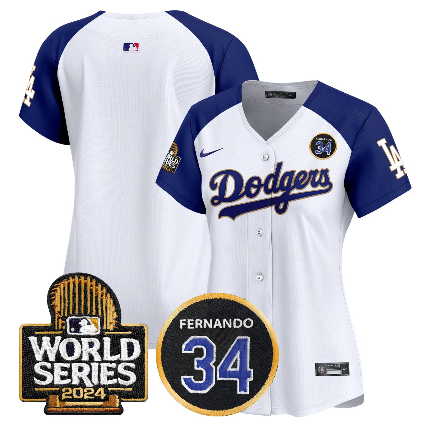 Women's Dodgers Fernando Valenzuela Memorial & 2024 World Series Patch Vapor Premier Limited Jersey - All Stitched