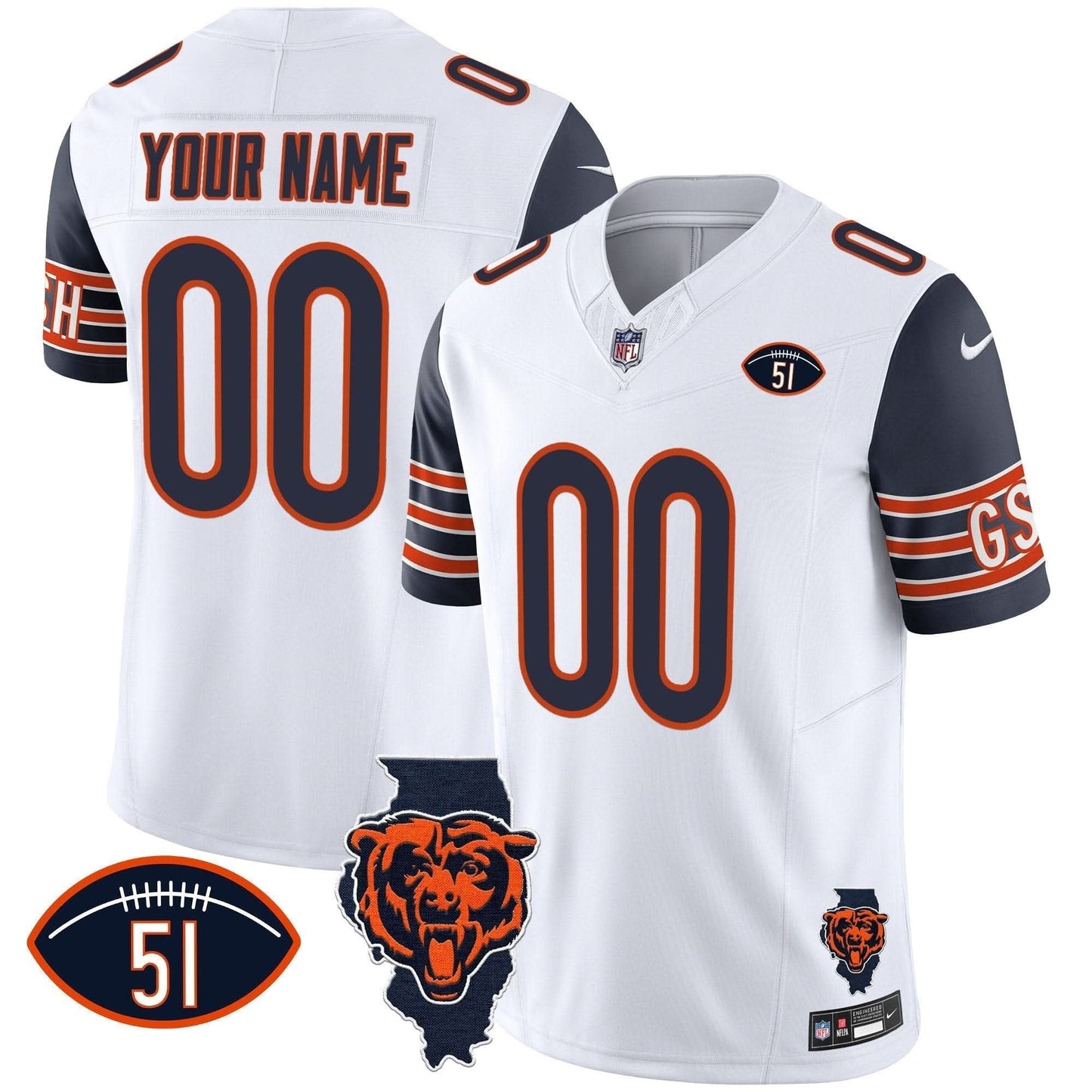 Bears Illinois Patch Vapor Custom Jersey - All Stitched