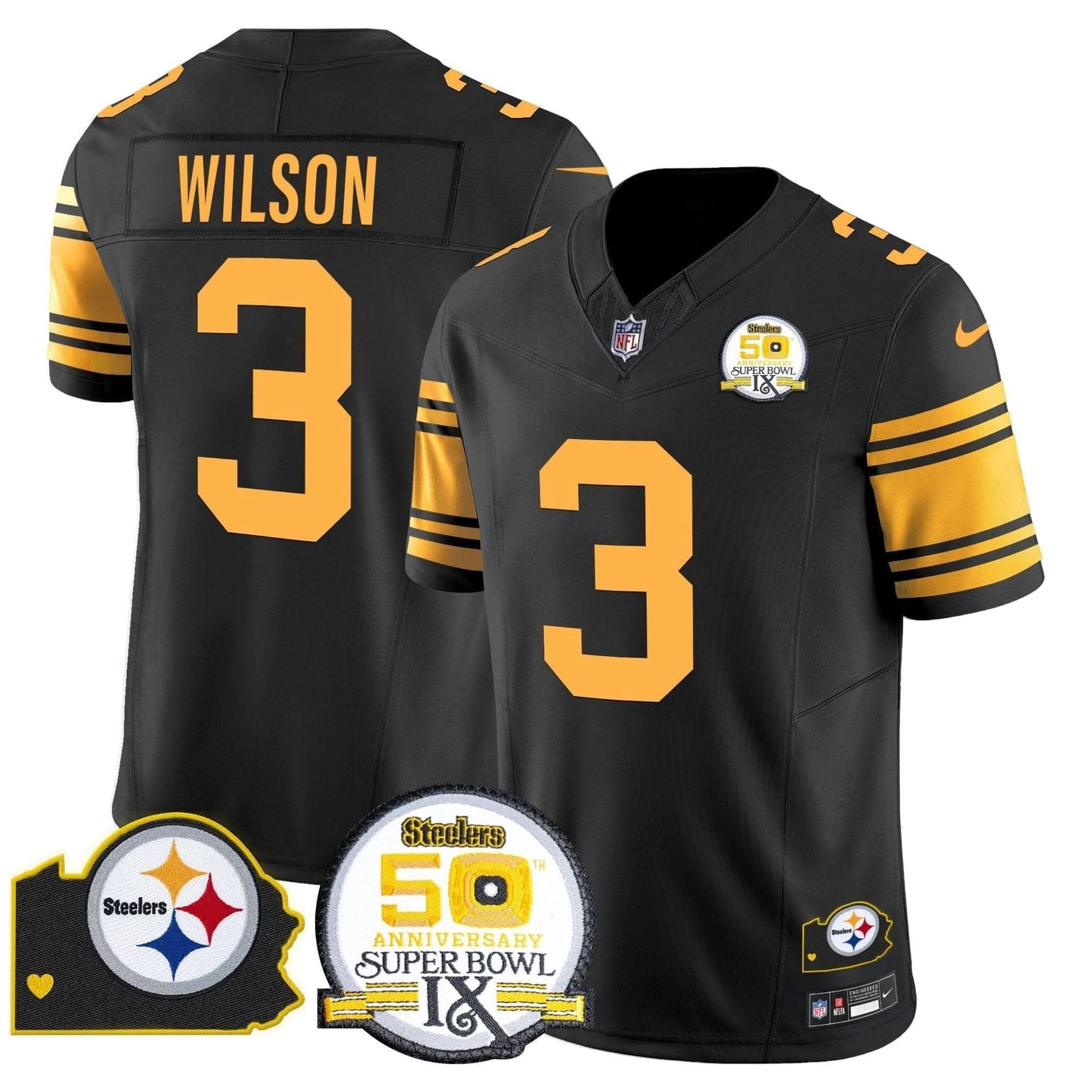 Steelers 50th Anniversary Of Super Bowl IX & Map Patch Vapor Limited Jersey - All Stitched