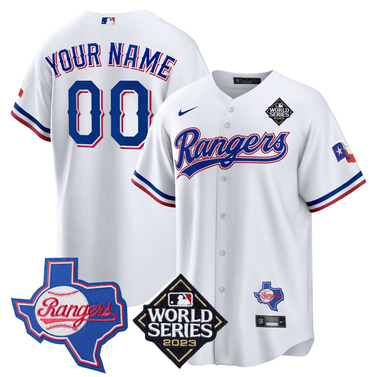Youth's Texas Rangers Limited Cool Base Custom Jersey - 2023 World Series Patch/ Texas State Patch - All Stitched