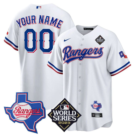 Youth's Texas Rangers Limited Cool Base Custom Jersey - 2023 World Series Patch/ Texas State Patch - All Stitched