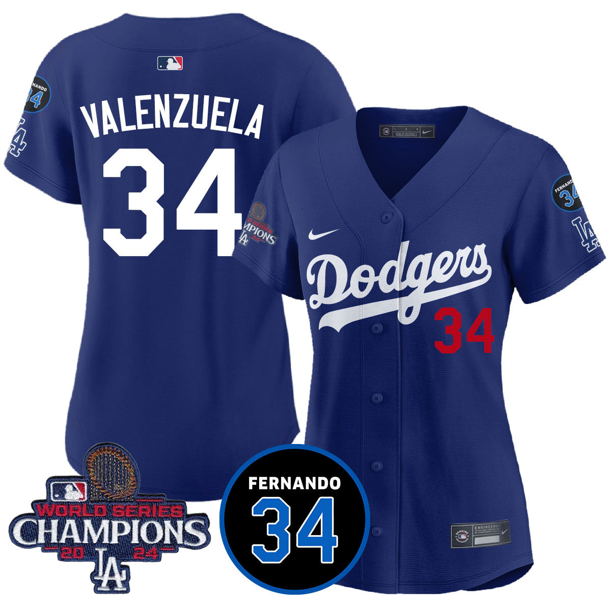 Women's LA Dodgers - World Series Champions 2024/Fernando Valenzuela Memorial Jersey - All Stitched N1