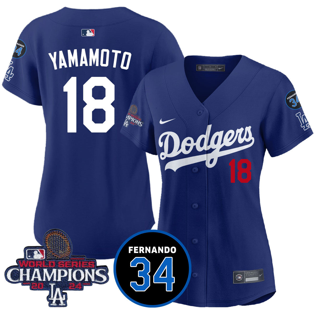 Women's LA Dodgers - World Series Champions 2024/Fernando Valenzuela Memorial Jersey - All Stitched N1