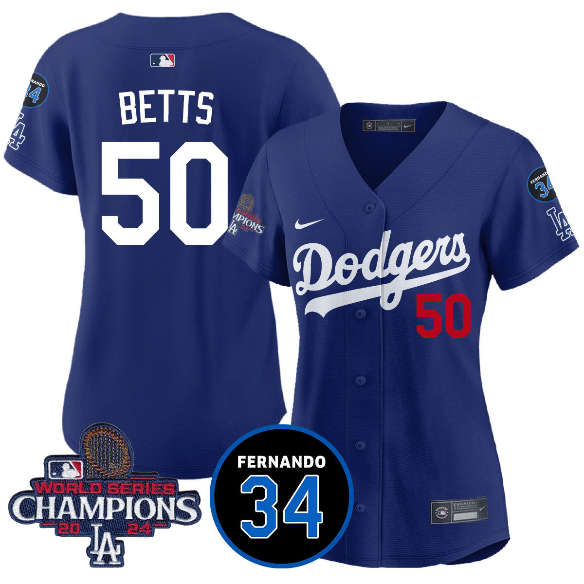 Women's LA Dodgers - World Series Champions 2024/Fernando Valenzuela Memorial Jersey - All Stitched N1