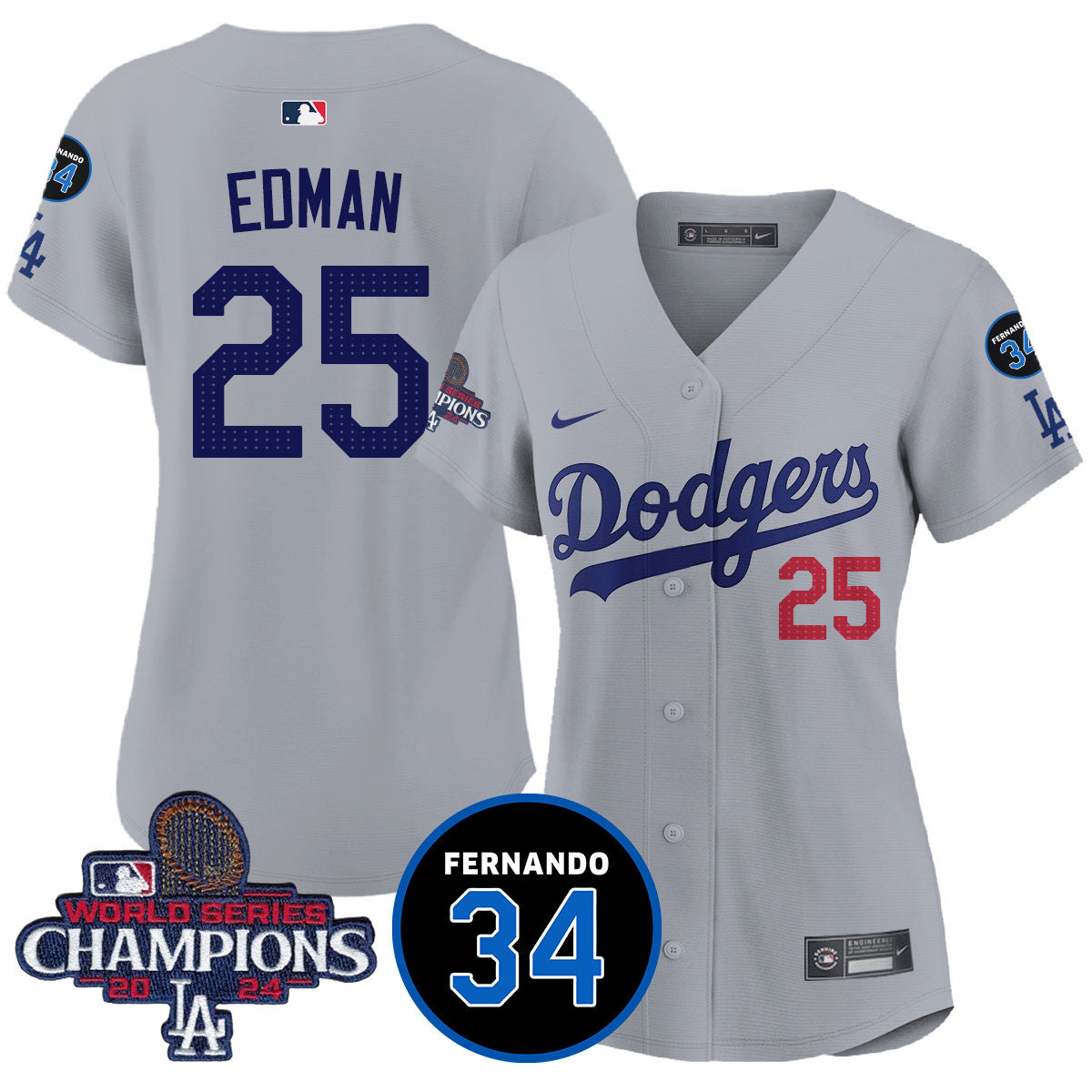 Women's LA Dodgers - World Series Champions 2024/Fernando Valenzuela Memorial Jersey - All Stitched N1