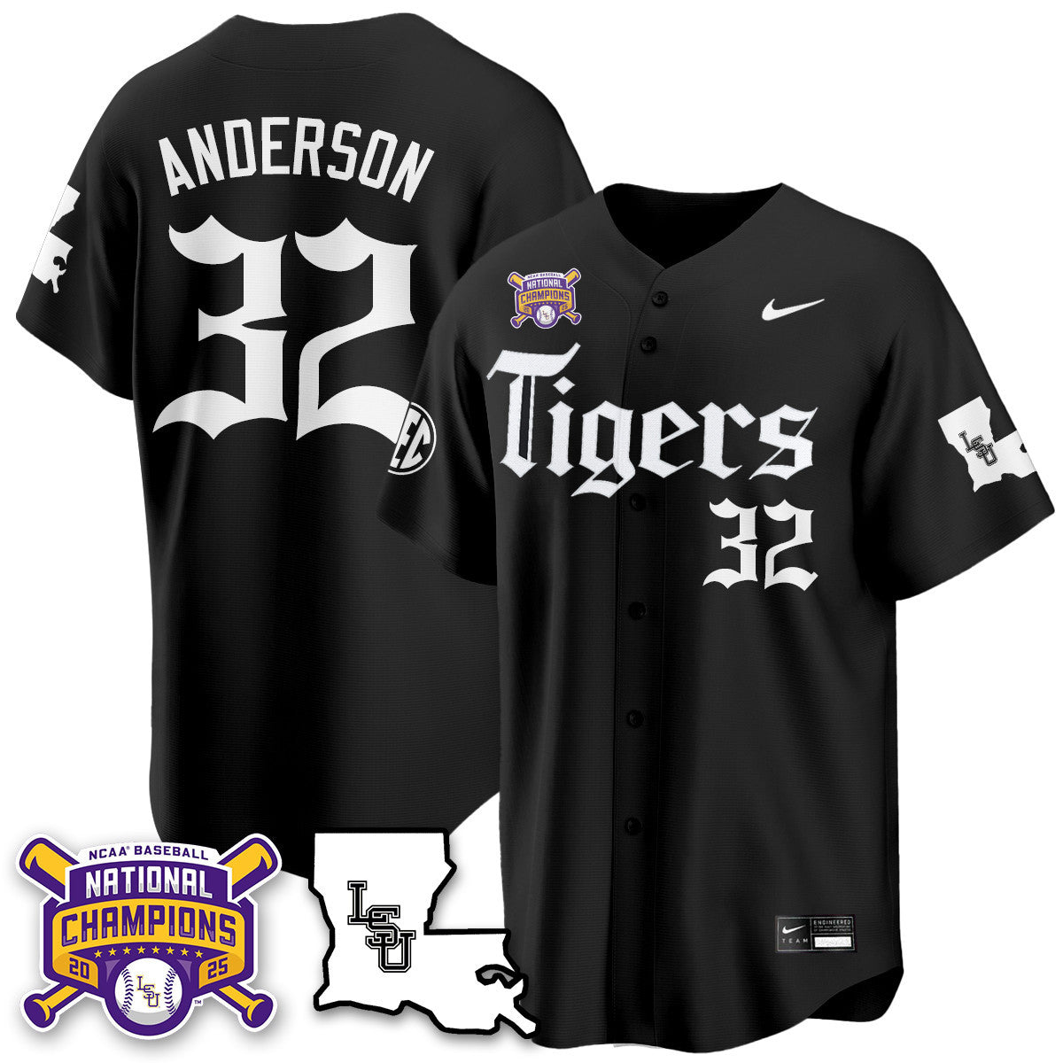 Women's LSU Tigers 2025 World Series Champions 'Gothic Geaux Edition' Jersey - All Stitched