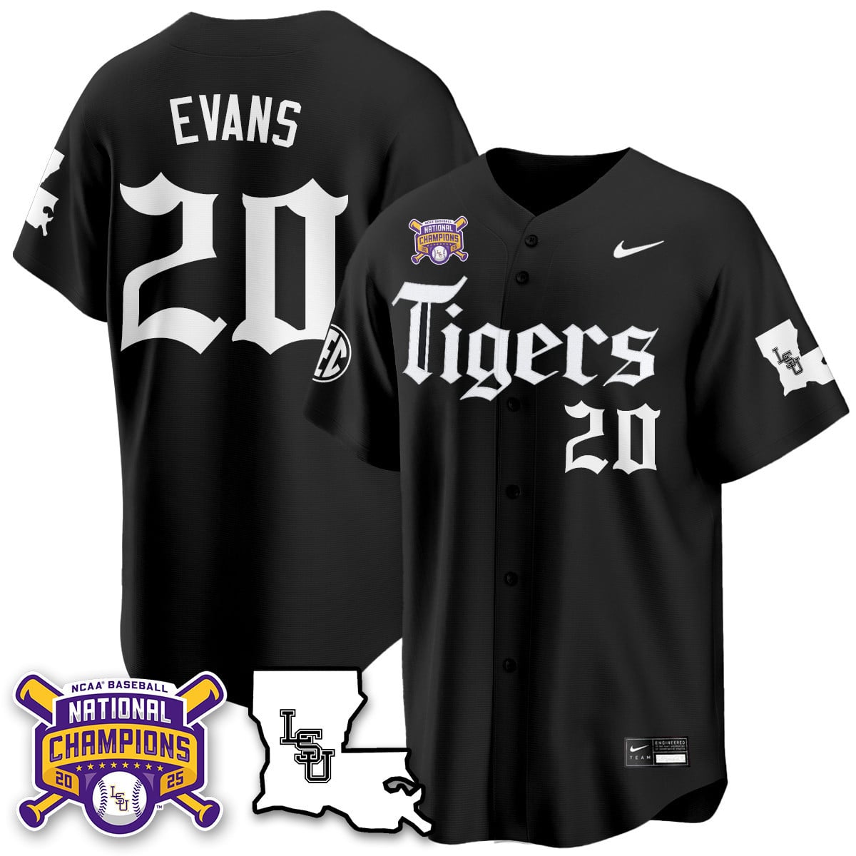 Youth's LSU Tigers 2025 World Series Champions 'Gothic Geaux Edition' Jersey - All Stitched