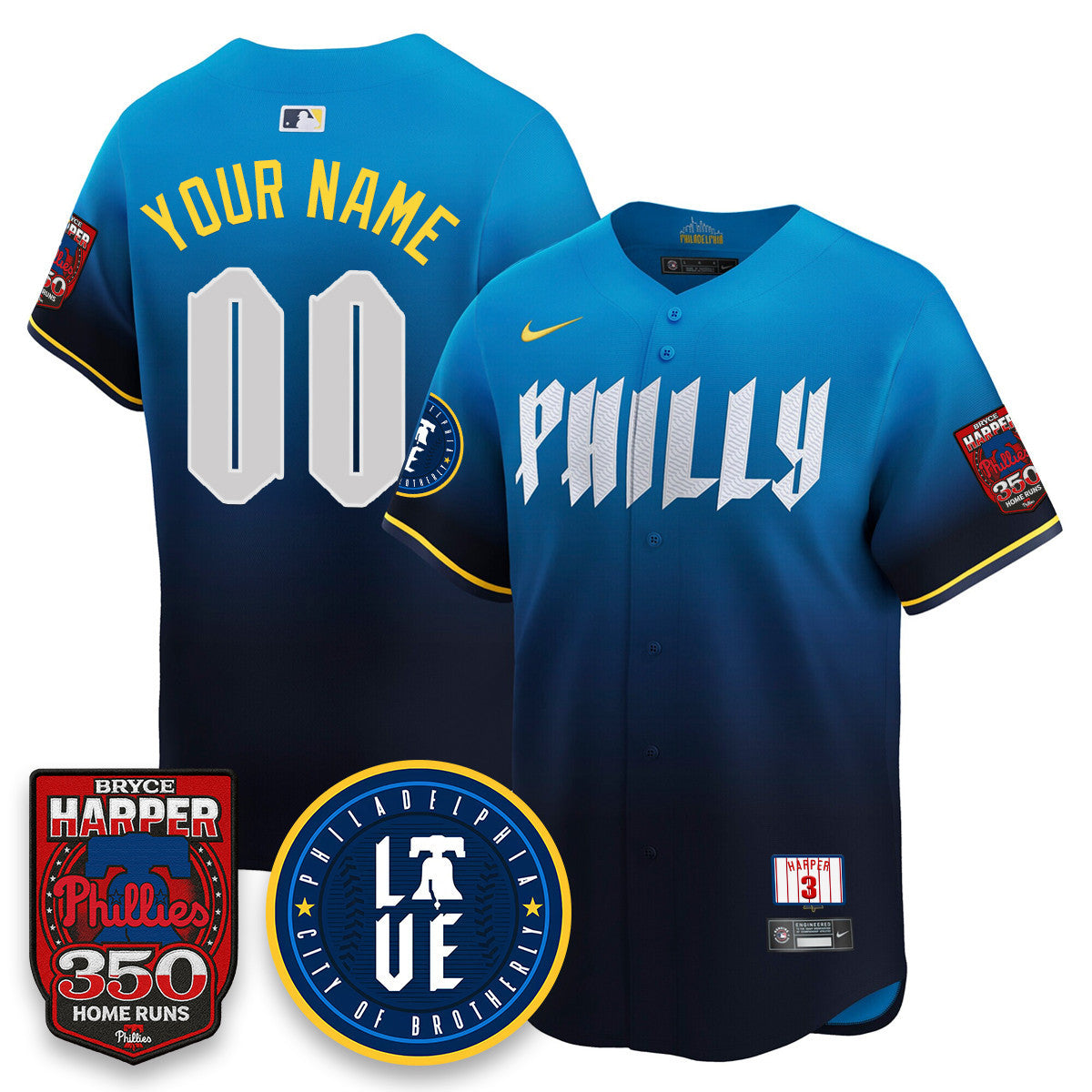 Custom Bryce Harper Philadelphia Phillies 350 Home Runs Jersey - All Stitched