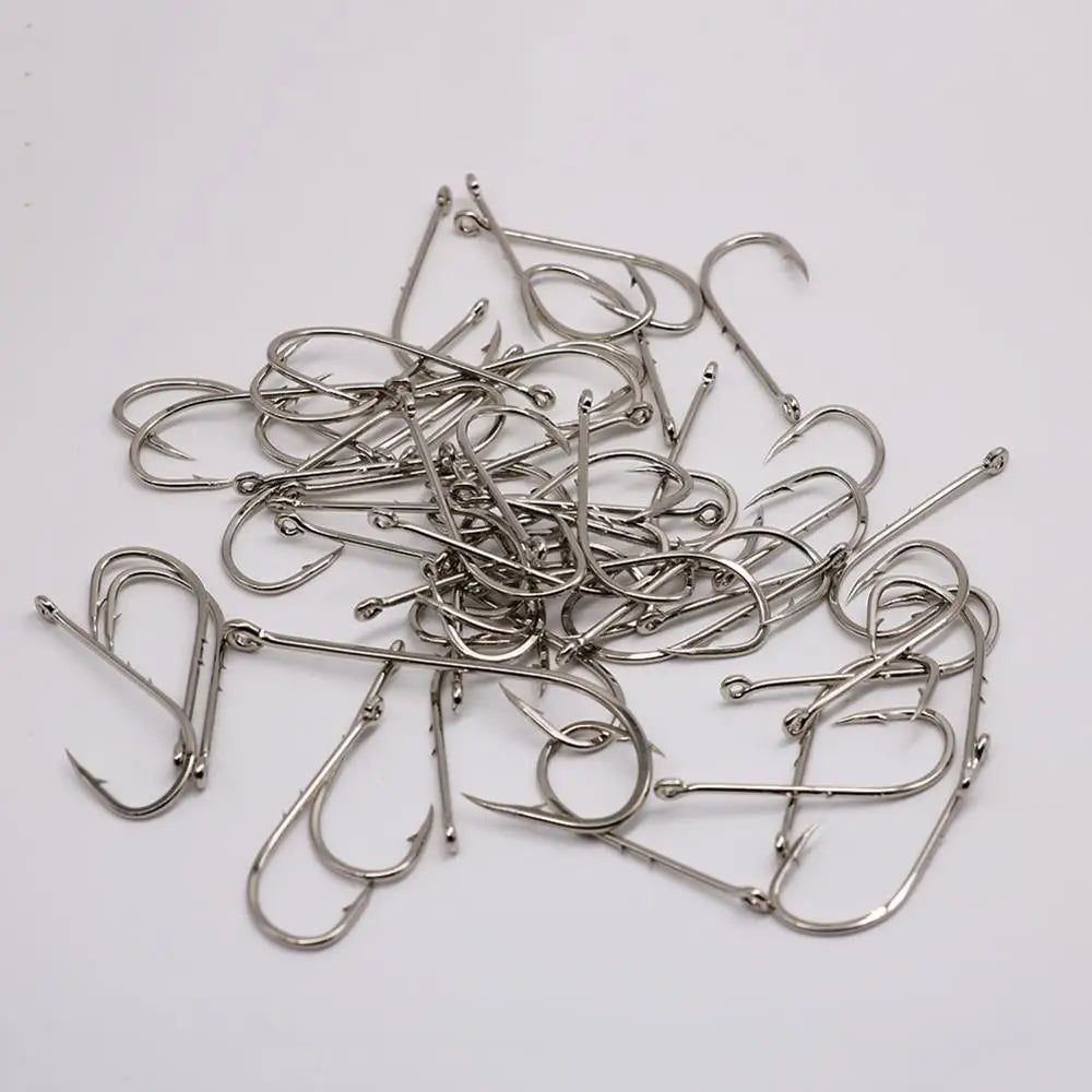 50pcs Barbed Fishing Hooks Set – High Carbon Steel Single Circle Hooks for Sea Fishing, Carp, Worm Bait, and Fly Fishing Accessories