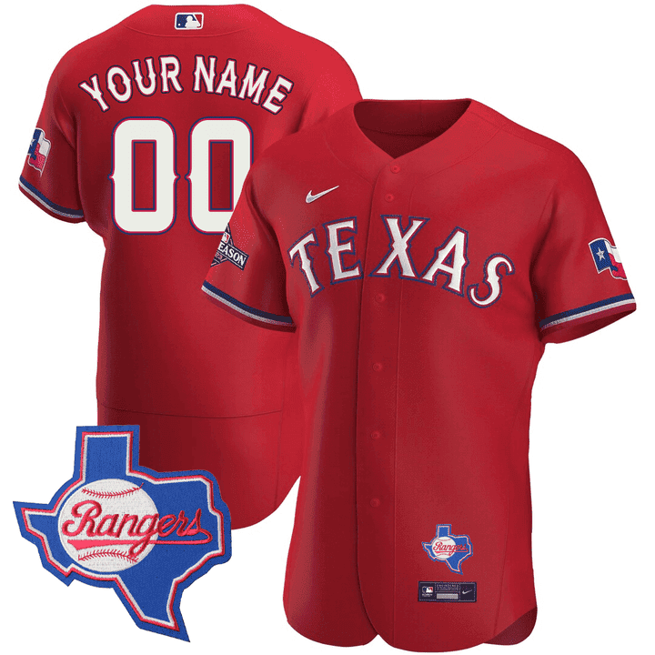 Texas Rangers Texas State Patch Custom Jersey - All Stitched
