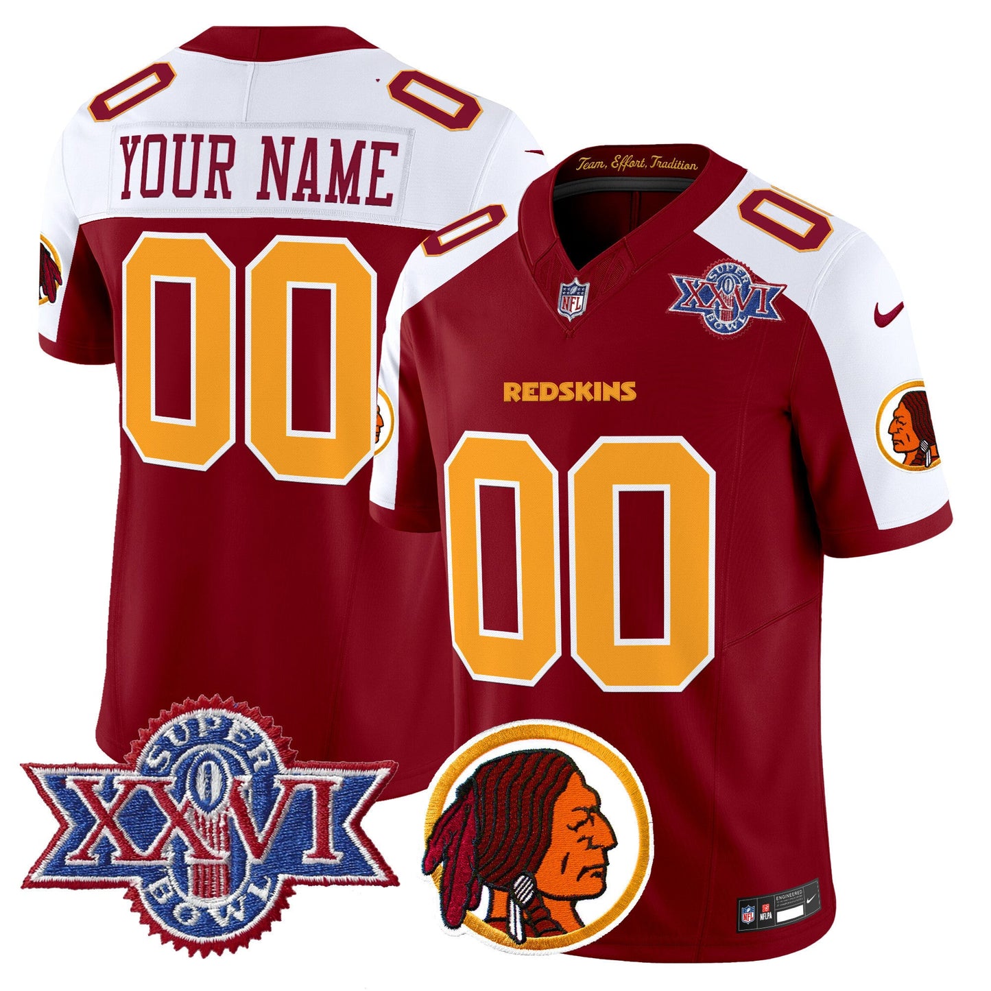 Washington Redskins Throwback 1992 Super Bowl XXVI Patch Vapor Limited Custom Jersey V2 - All Stitched