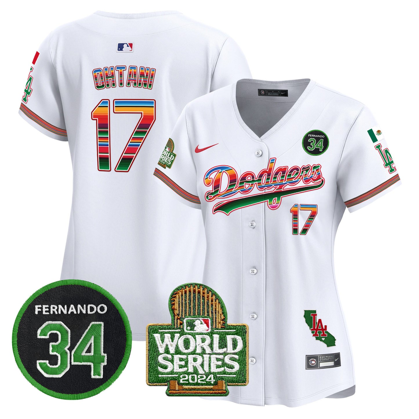 Women's Dodgers Mexico Fernando Memorial & 2024 World Series Patch Vapor Premier Limited Jersey - All Stitched