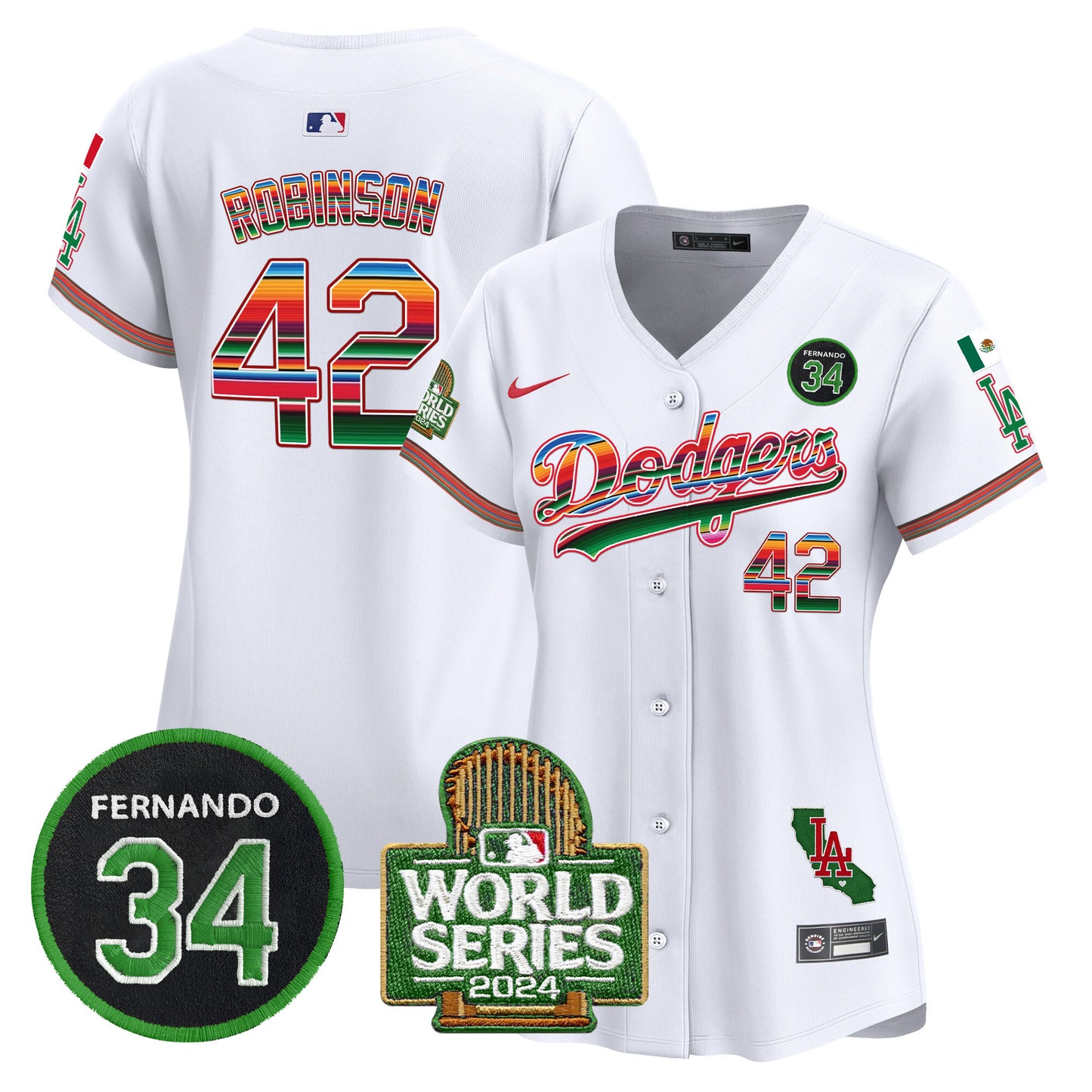 Women's Dodgers Mexico Fernando Memorial & 2024 World Series Patch Vapor Premier Limited Jersey - All Stitched