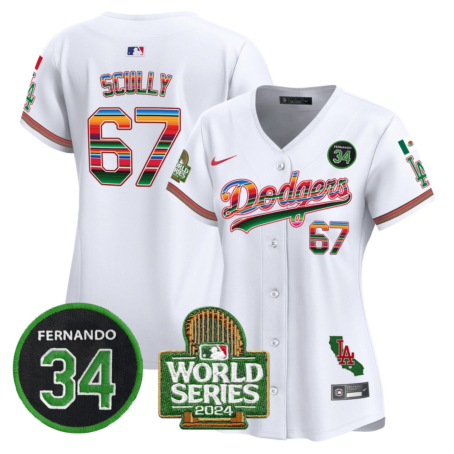 Women's Dodgers Mexico Fernando Memorial & 2024 World Series Patch Vapor Premier Limited Jersey - All Stitched
