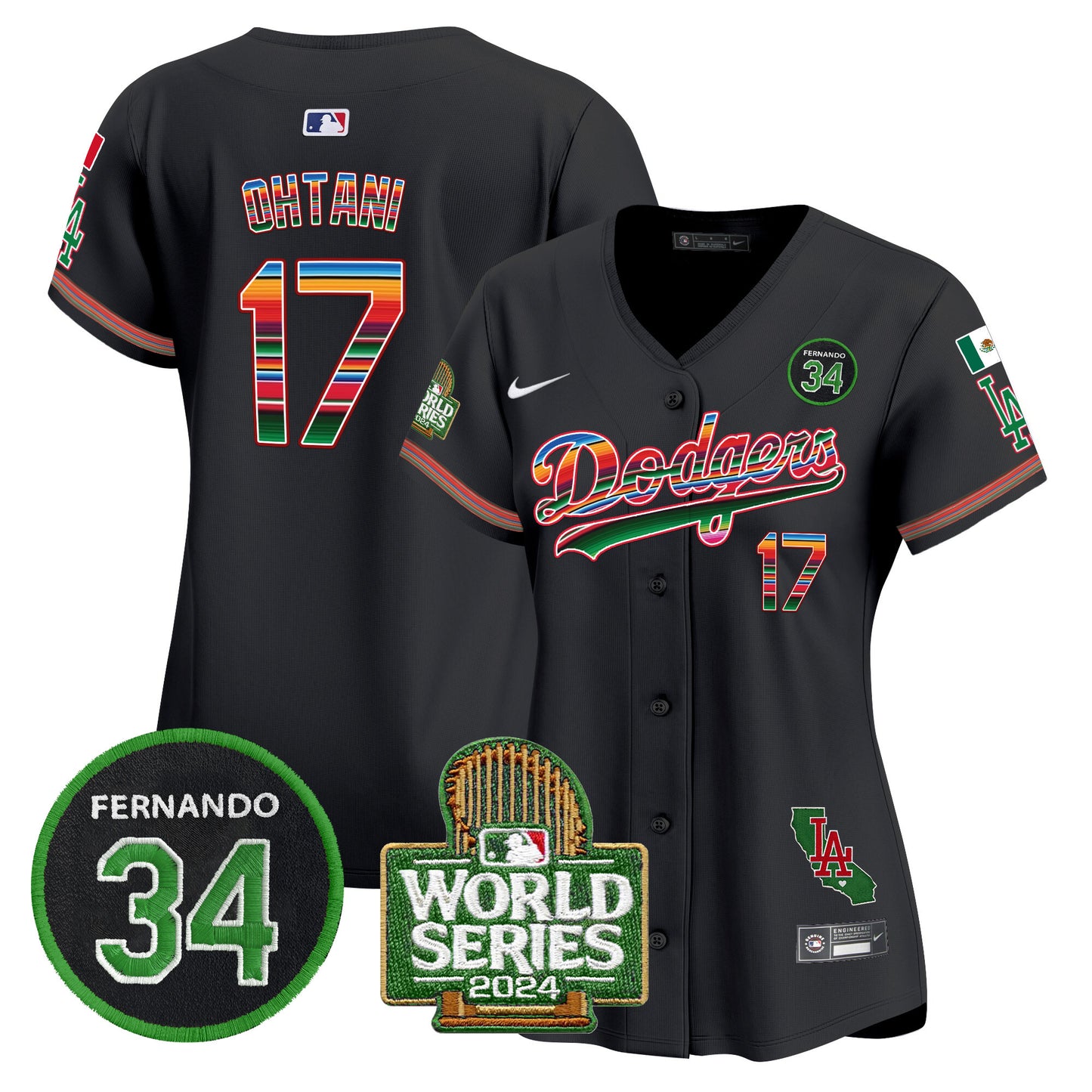 Women's Dodgers Mexico Fernando Memorial & 2024 World Series Patch Vapor Premier Limited Jersey - All Stitched