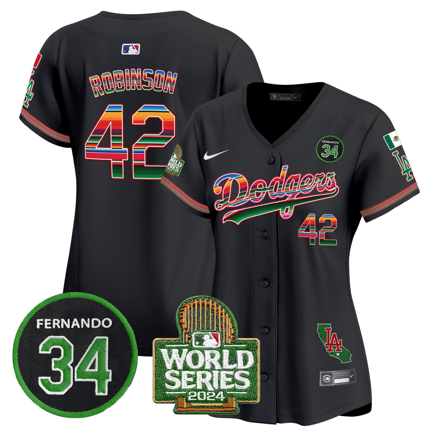 Women's Dodgers Mexico Fernando Memorial & 2024 World Series Patch Vapor Premier Limited Jersey - All Stitched