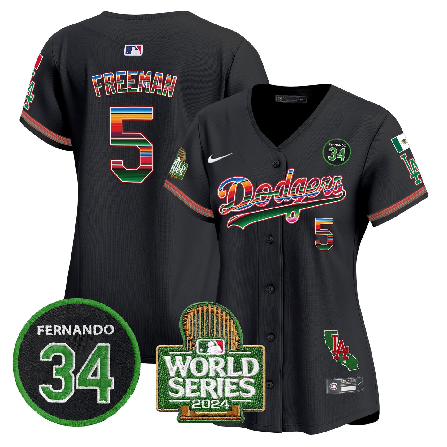 Women's Dodgers Mexico Fernando Memorial & 2024 World Series Patch Vapor Premier Limited Jersey - All Stitched