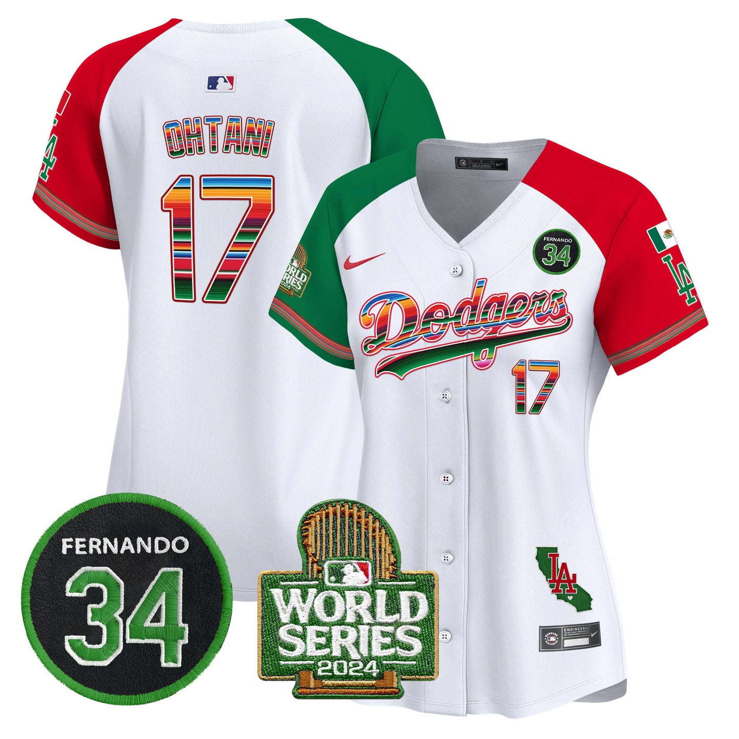 Women's Dodgers Mexico Fernando Memorial & 2024 World Series Patch Vapor Premier Limited Jersey - All Stitched