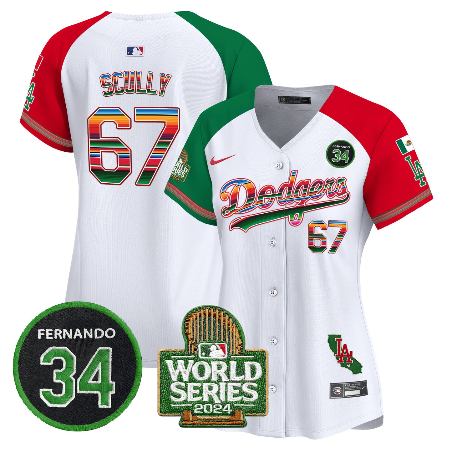 Women's Dodgers Mexico Fernando Memorial & 2024 World Series Patch Vapor Premier Limited Jersey - All Stitched