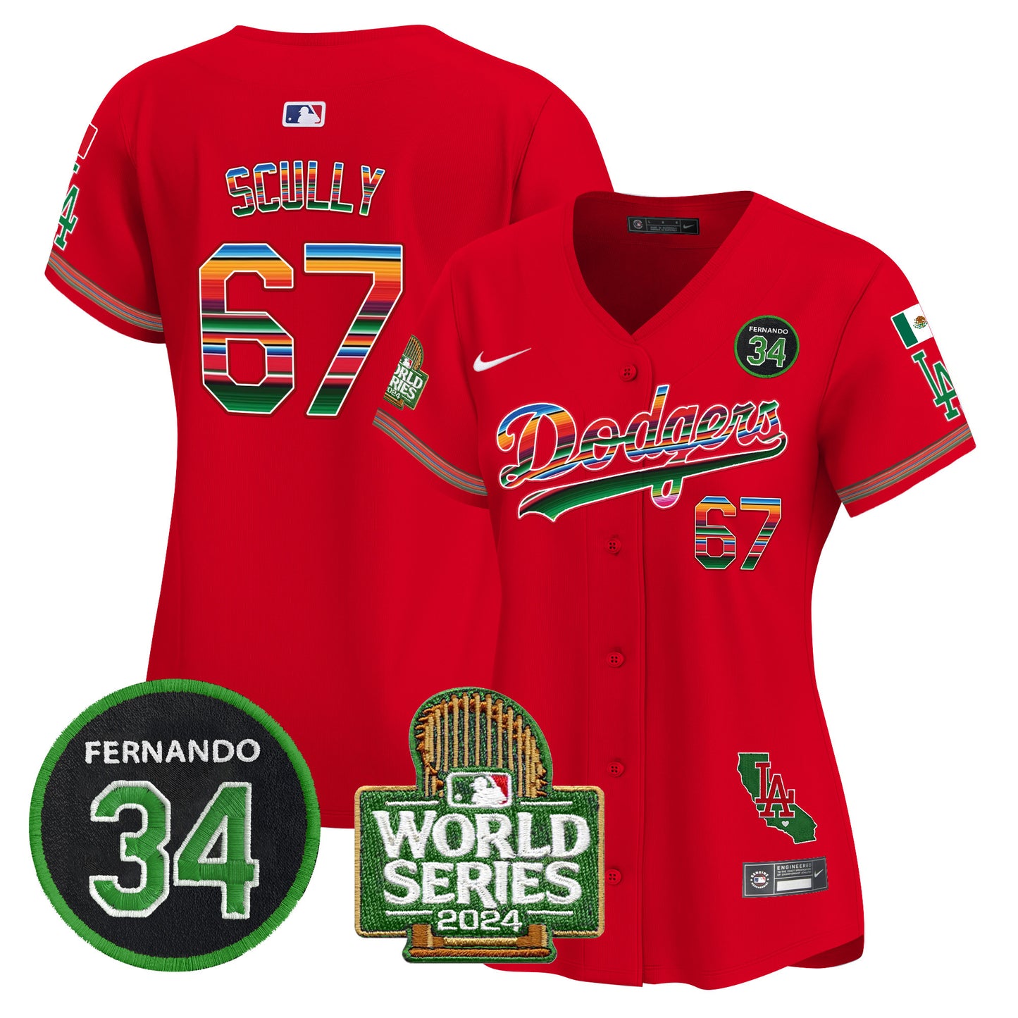 Women's Dodgers Mexico Fernando Memorial & 2024 World Series Patch Vapor Premier Limited Jersey - All Stitched