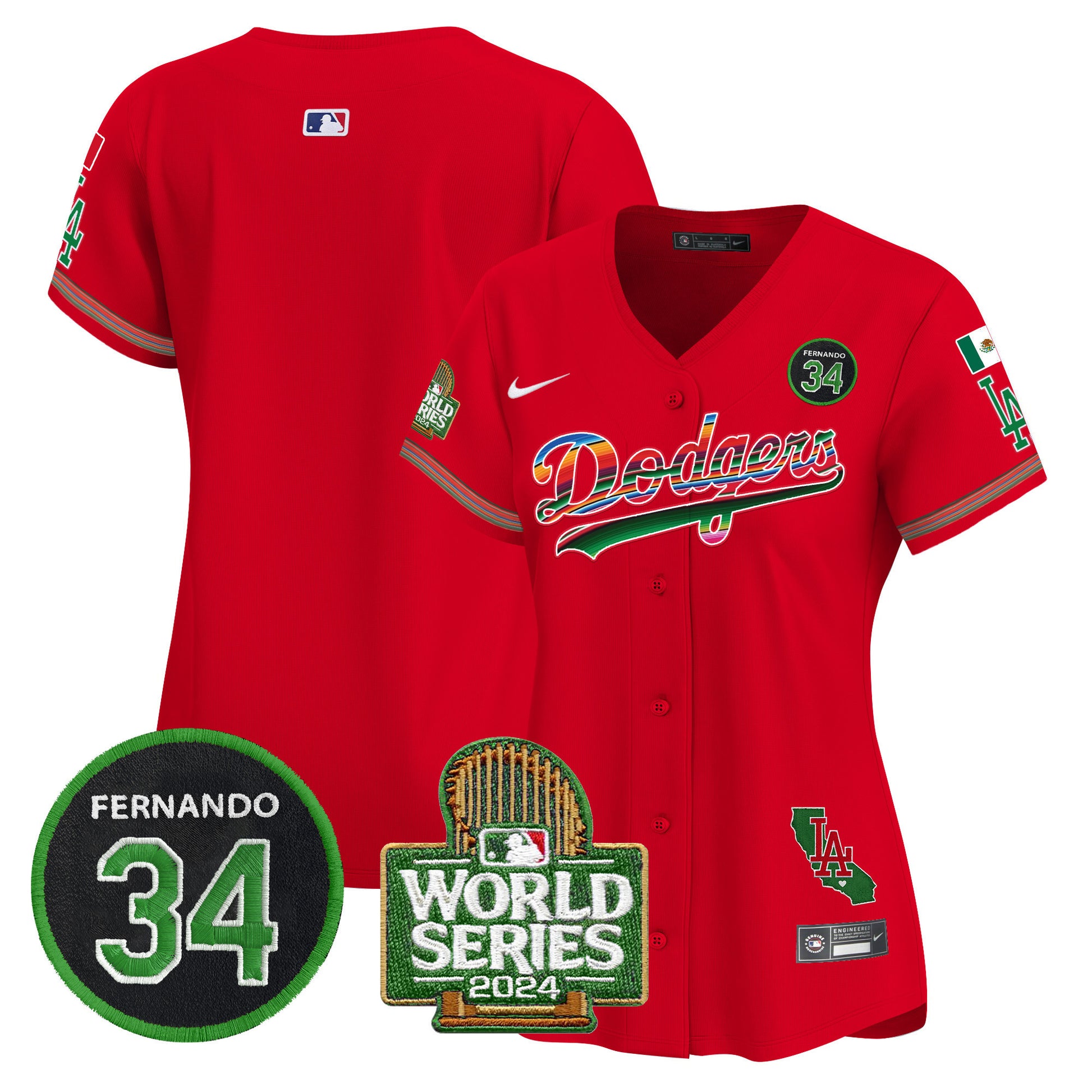 Women's Dodgers Mexico Fernando Memorial & 2024 World Series Patch Vapor Premier Limited Jersey - All Stitched