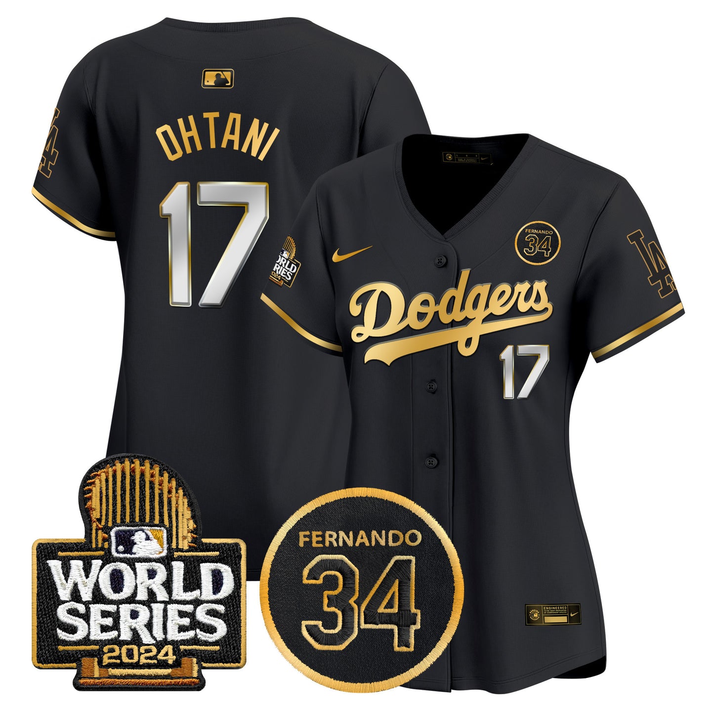 Women's Dodgers Fernando Valenzuela Memorial & 2024 World Series Patch Vapor Premier Limited Jersey - All Stitched