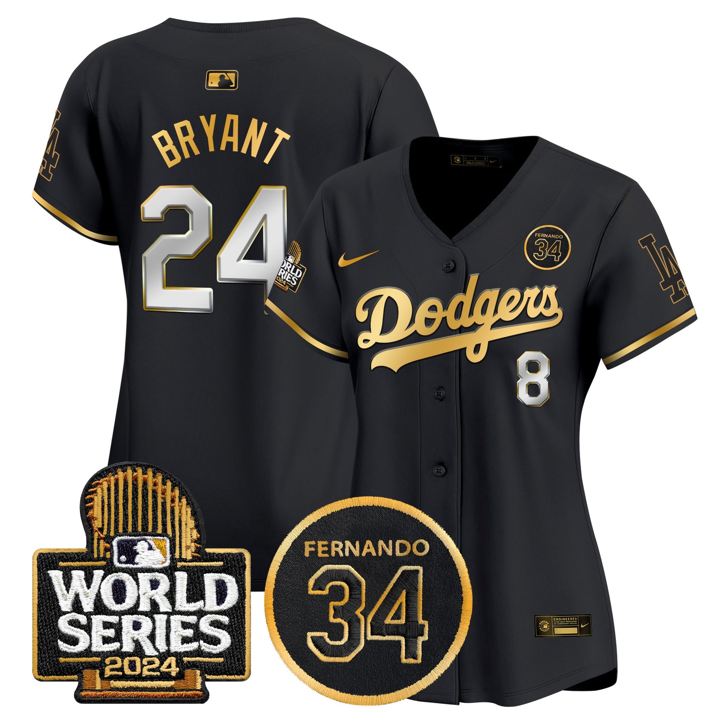 Women's Dodgers Fernando Valenzuela Memorial & 2024 World Series Patch Vapor Premier Limited Jersey - All Stitched