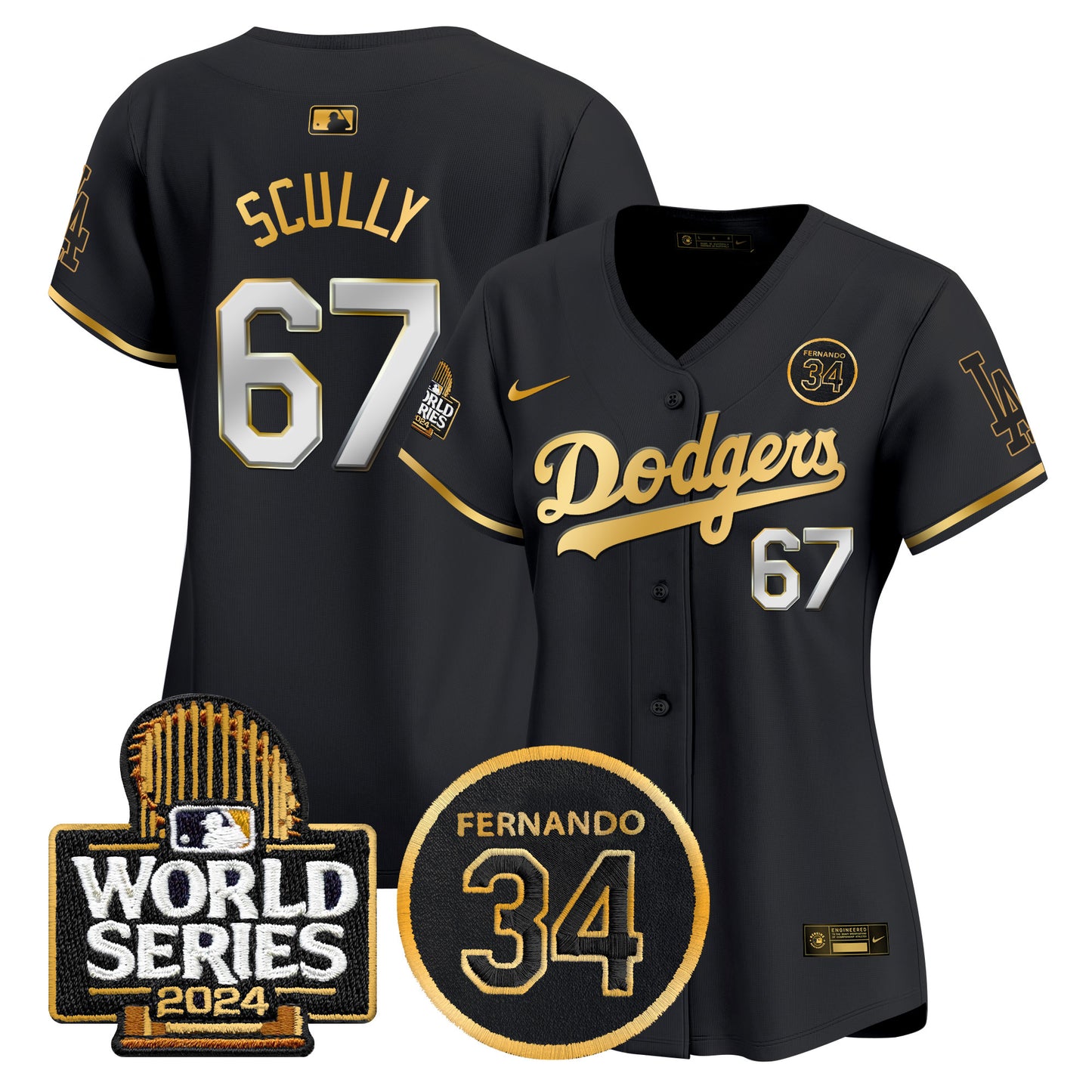 Women's Dodgers Fernando Valenzuela Memorial & 2024 World Series Patch Vapor Premier Limited Jersey - All Stitched