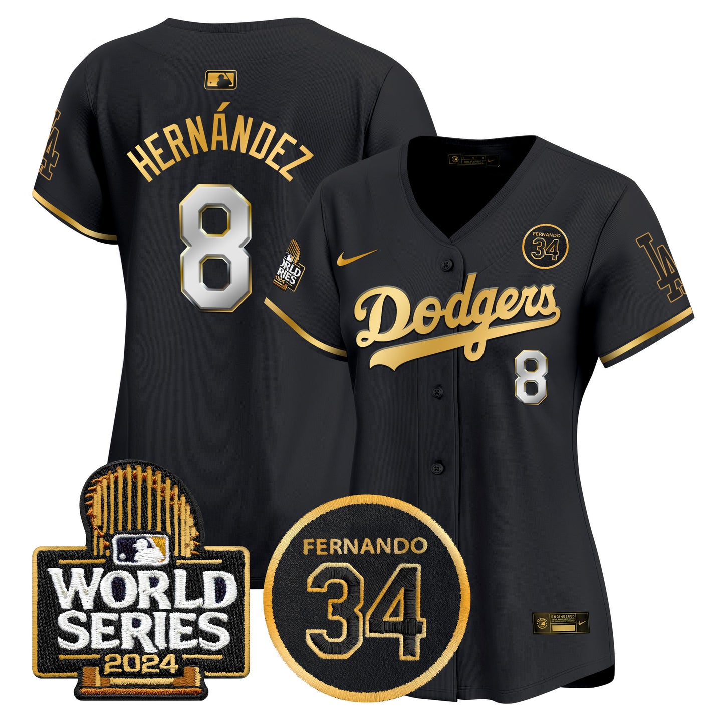Women's Dodgers Fernando Valenzuela Memorial & 2024 World Series Patch Vapor Premier Limited Jersey - All Stitched