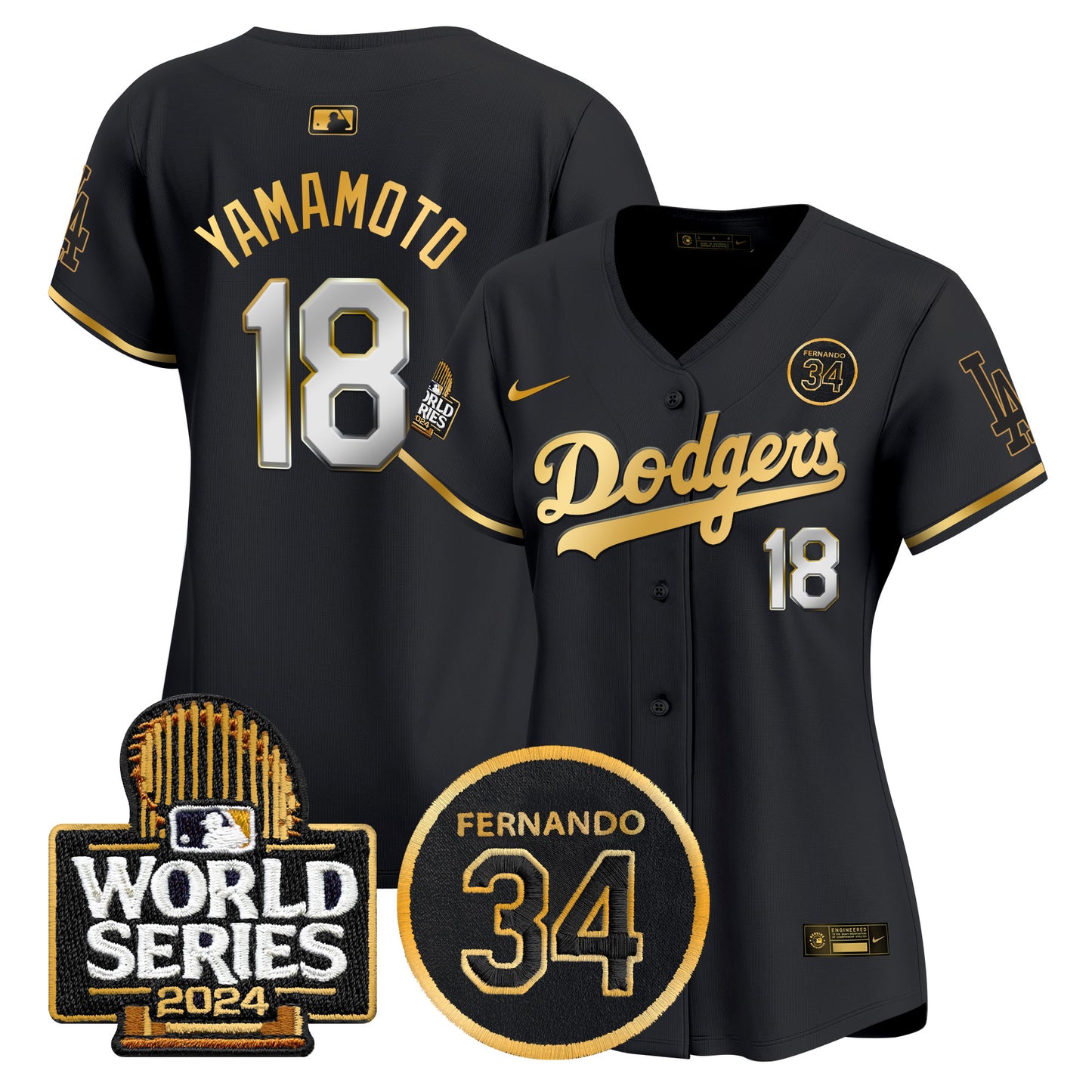 Women's Dodgers Fernando Valenzuela Memorial & 2024 World Series Patch Vapor Premier Limited Jersey - All Stitched