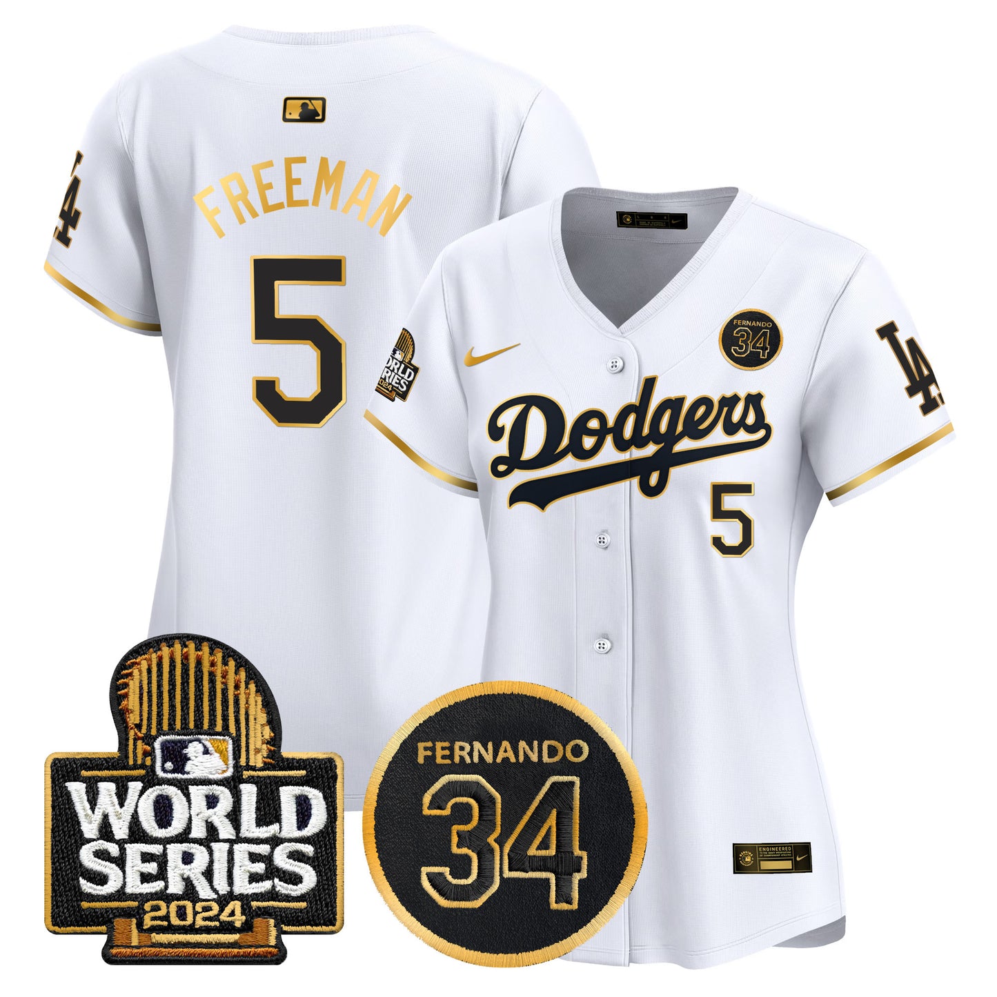 Women's Dodgers Fernando Valenzuela Memorial & 2024 World Series Patch Vapor Premier Limited Jersey - All Stitched