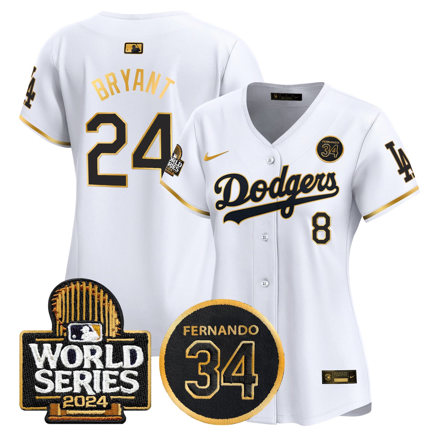 Women's Dodgers Fernando Valenzuela Memorial & 2024 World Series Patch Vapor Premier Limited Jersey - All Stitched