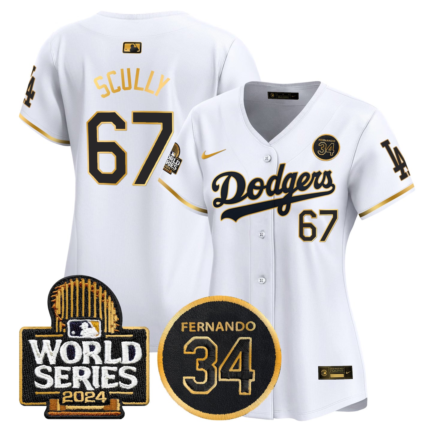 Women's Dodgers Fernando Valenzuela Memorial & 2024 World Series Patch Vapor Premier Limited Jersey - All Stitched