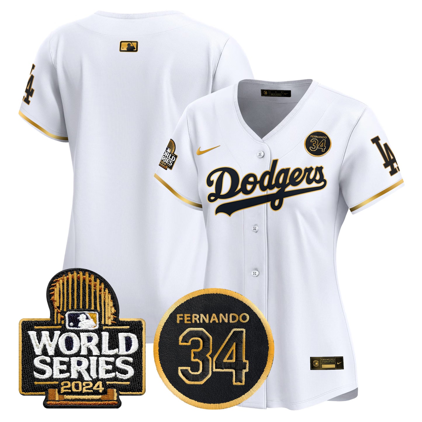 Women's Dodgers Fernando Valenzuela Memorial & 2024 World Series Patch Vapor Premier Limited Jersey - All Stitched