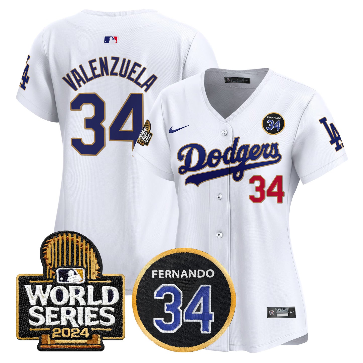 Women's Dodgers Fernando Valenzuela Memorial & 2024 World Series Patch Vapor Premier Limited Jersey - All Stitched