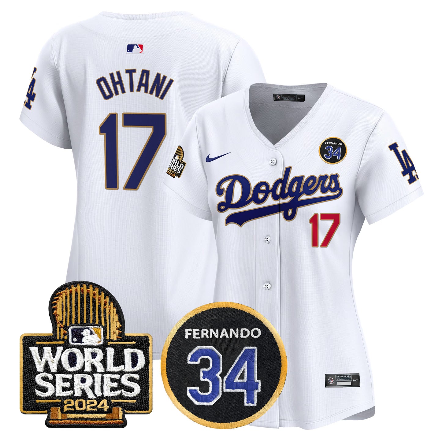 Women's Dodgers Fernando Valenzuela Memorial & 2024 World Series Patch Vapor Premier Limited Jersey - All Stitched