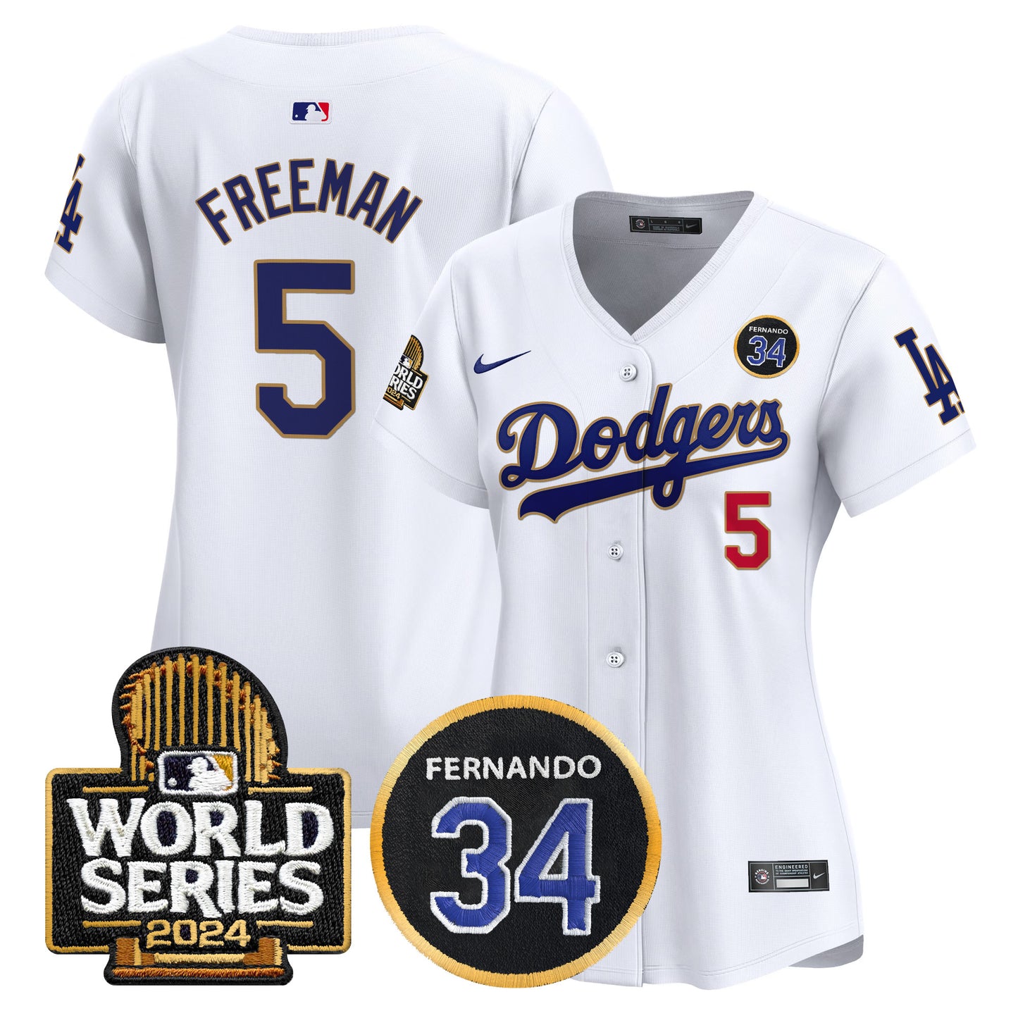 Women's Dodgers Fernando Valenzuela Memorial & 2024 World Series Patch Vapor Premier Limited Jersey - All Stitched