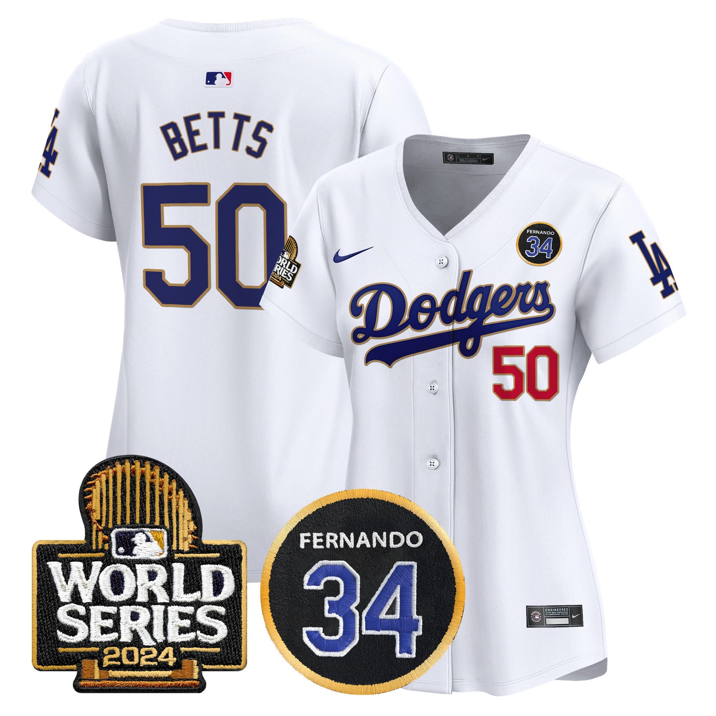 Women's Dodgers Fernando Valenzuela Memorial & 2024 World Series Patch Vapor Premier Limited Jersey - All Stitched