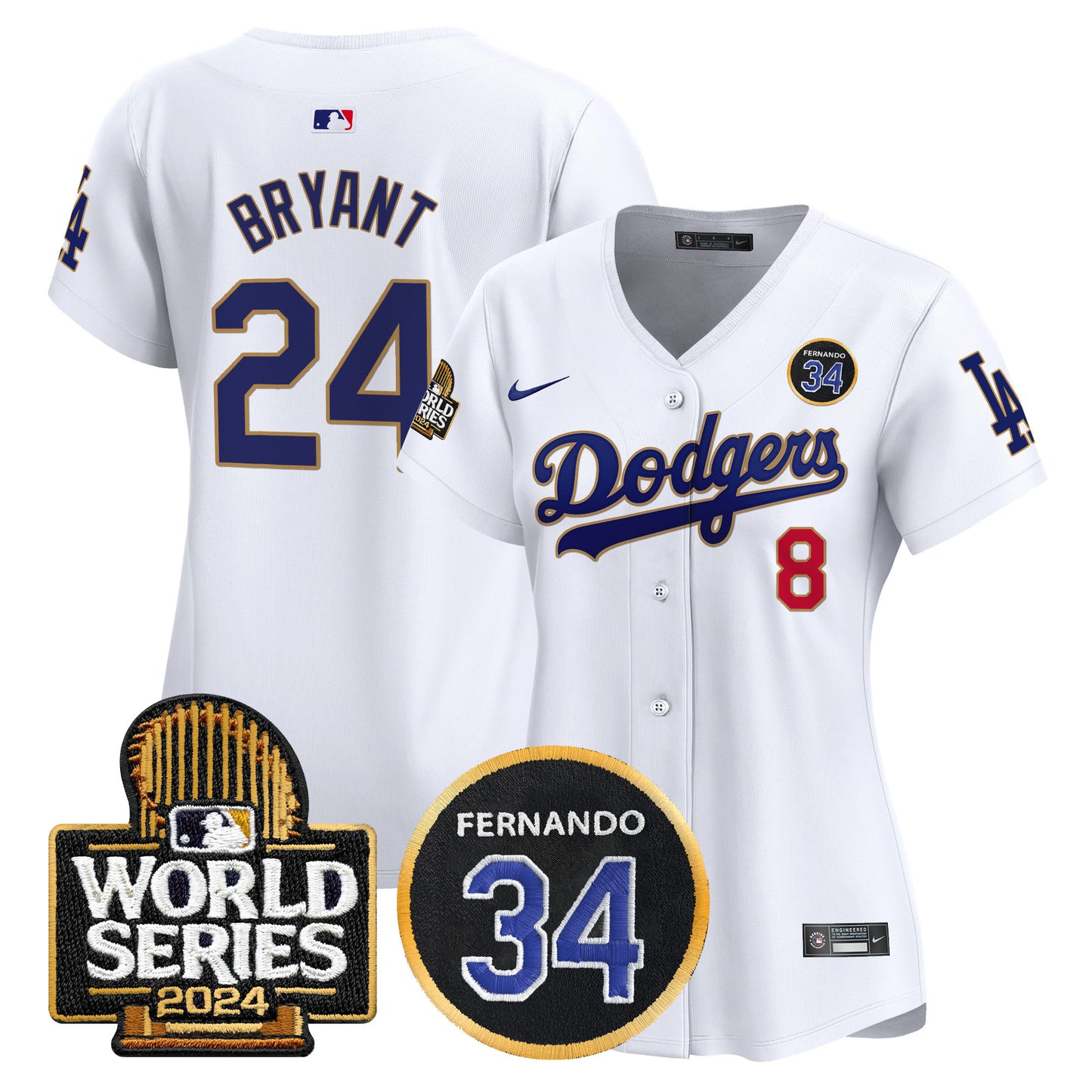 Women's Dodgers Fernando Valenzuela Memorial & 2024 World Series Patch Vapor Premier Limited Jersey - All Stitched
