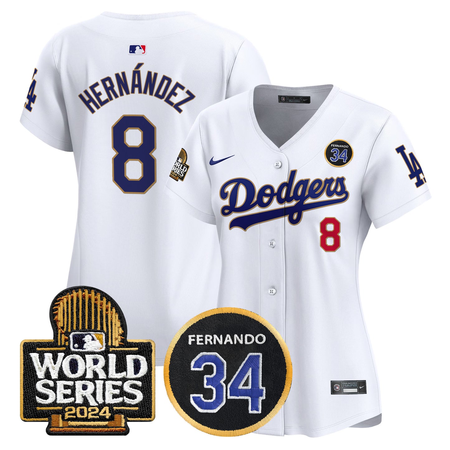 Women's Dodgers Fernando Valenzuela Memorial & 2024 World Series Patch Vapor Premier Limited Jersey - All Stitched