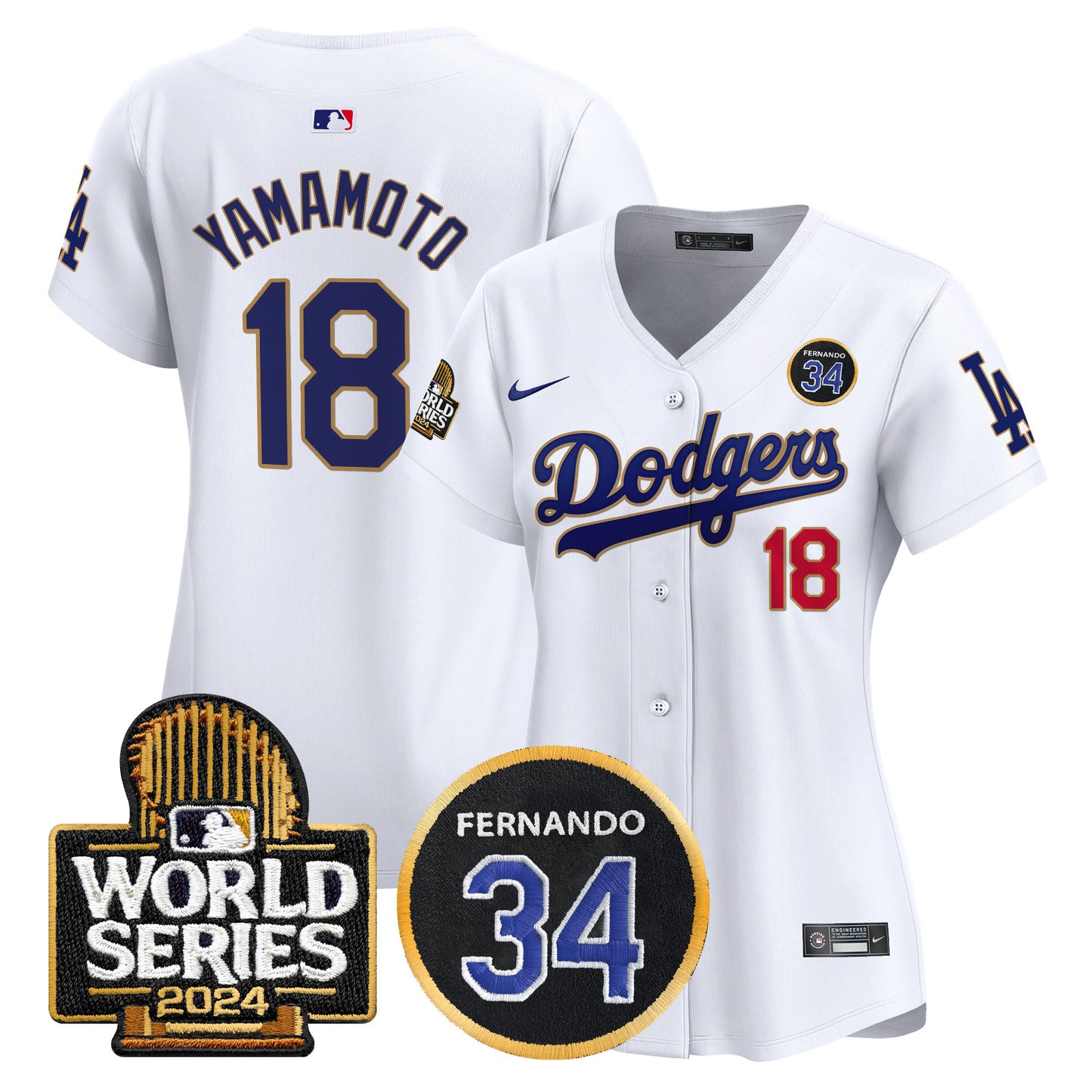 Women's Dodgers Fernando Valenzuela Memorial & 2024 World Series Patch Vapor Premier Limited Jersey - All Stitched