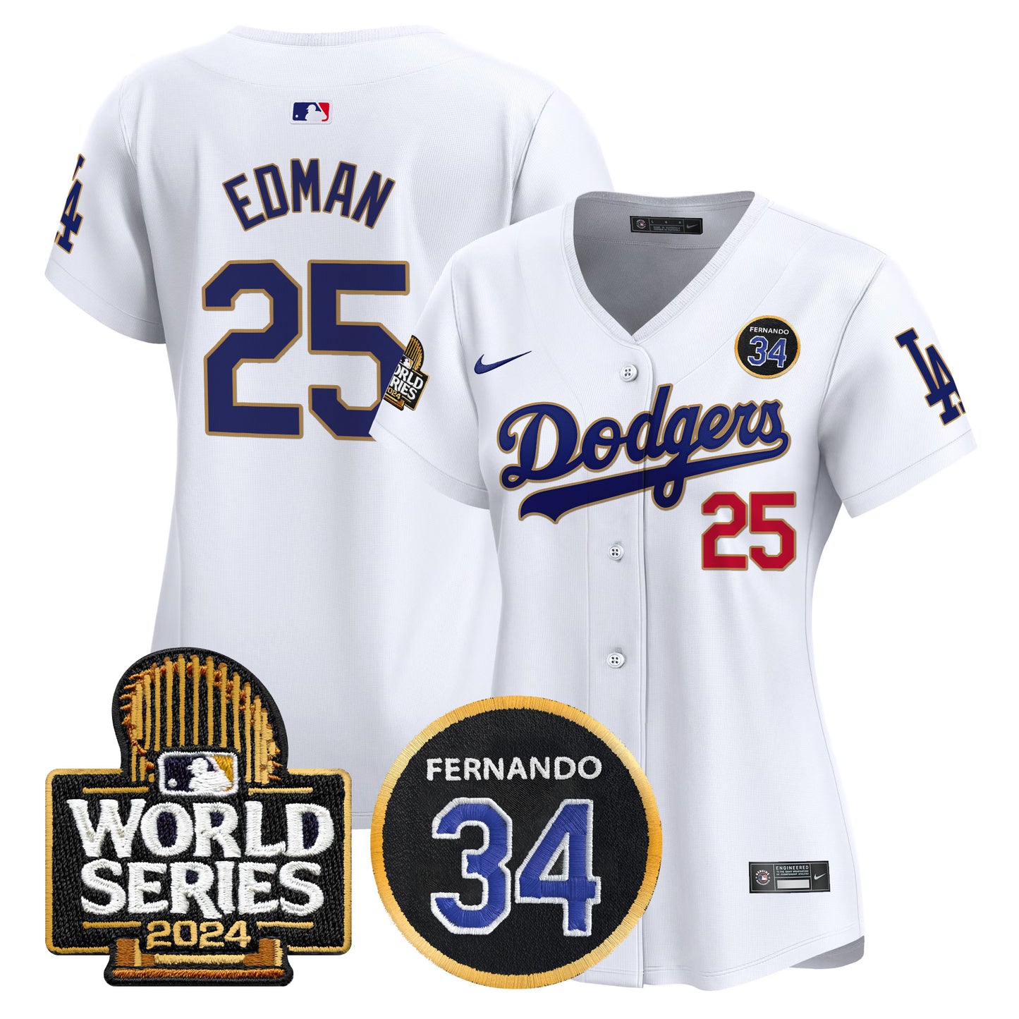 Women's Dodgers Fernando Valenzuela Memorial & 2024 World Series Patch Vapor Premier Limited Jersey - All Stitched