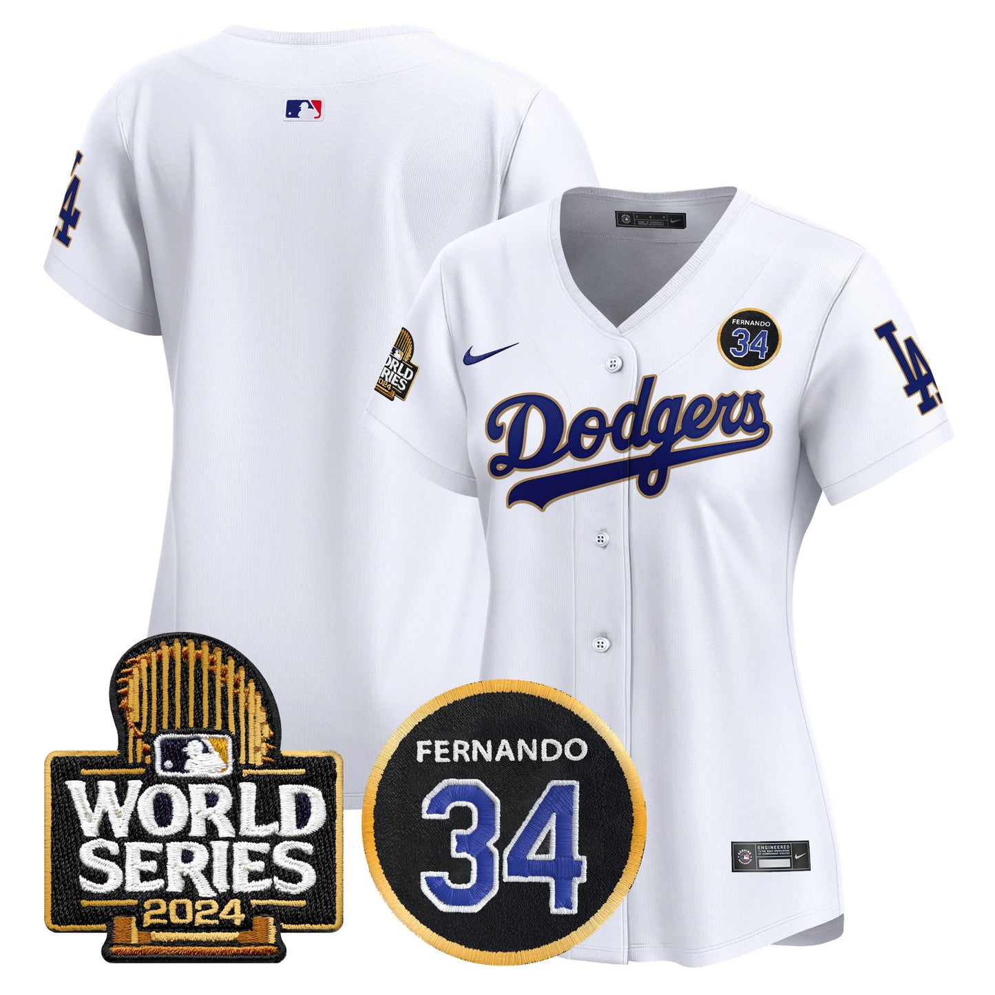 Women's Dodgers Fernando Valenzuela Memorial & 2024 World Series Patch Vapor Premier Limited Jersey - All Stitched
