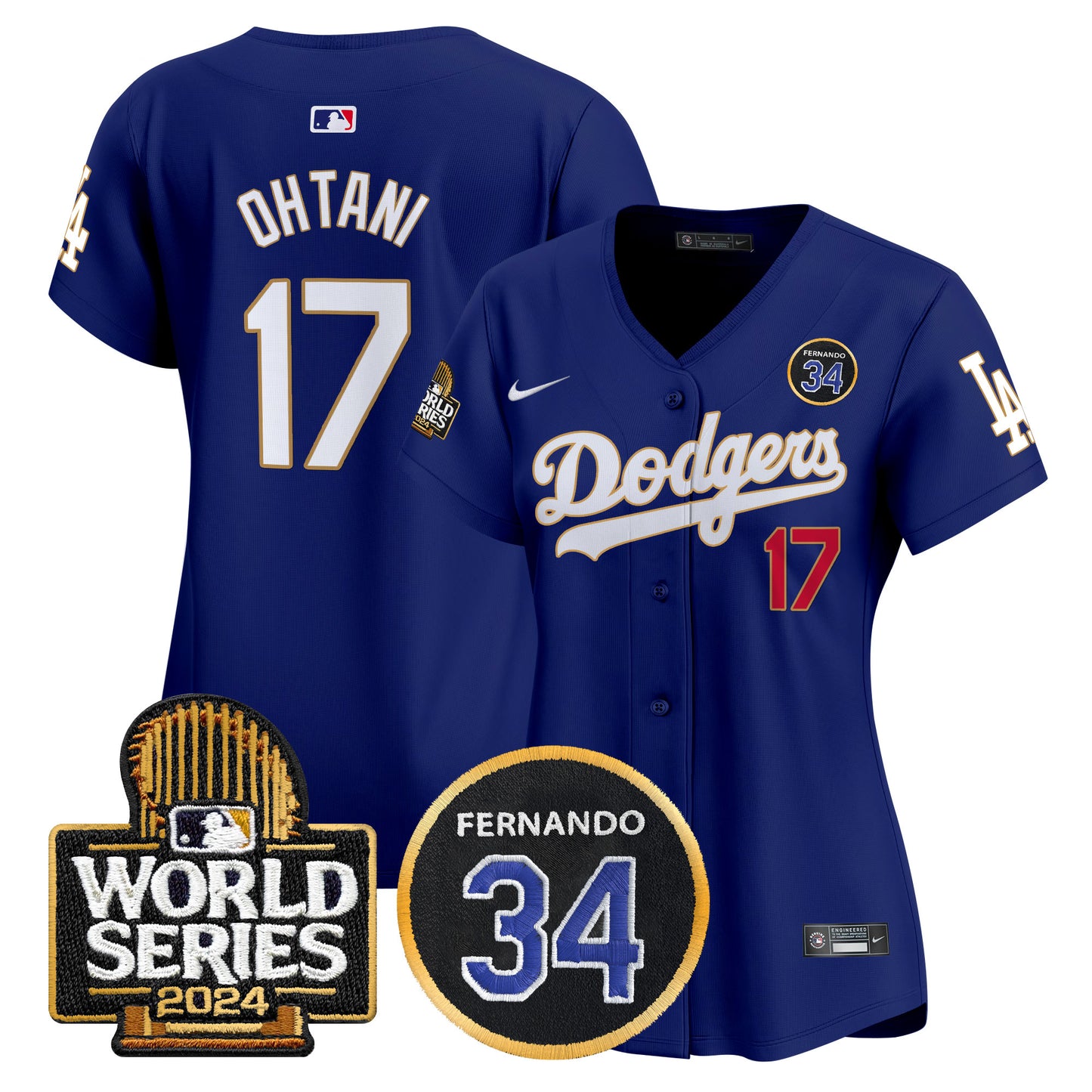 Women's Dodgers Fernando Valenzuela Memorial & 2024 World Series Patch Vapor Premier Limited Jersey - All Stitched