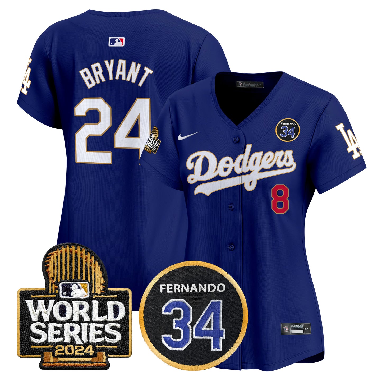 Women's Dodgers Fernando Valenzuela Memorial & 2024 World Series Patch Vapor Premier Limited Jersey - All Stitched