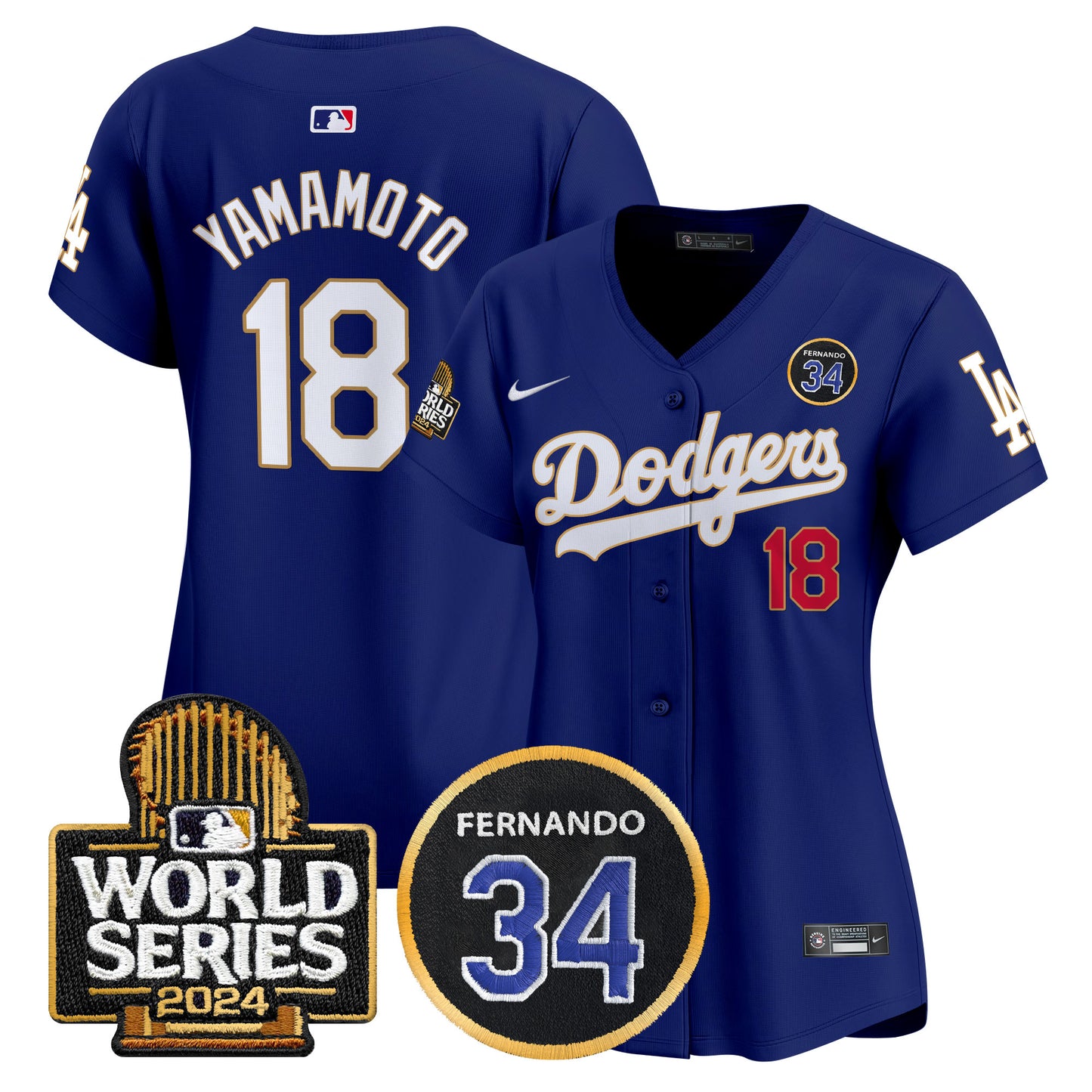 Women's Dodgers Fernando Valenzuela Memorial & 2024 World Series Patch Vapor Premier Limited Jersey - All Stitched