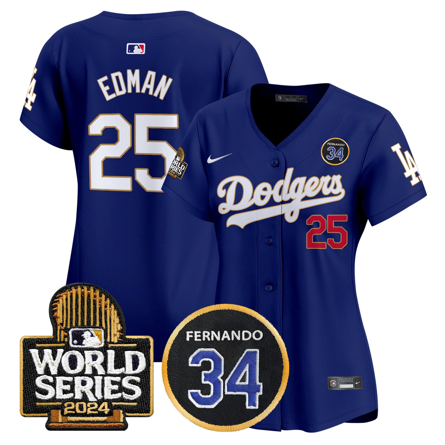 Women's Dodgers Fernando Valenzuela Memorial & 2024 World Series Patch Vapor Premier Limited Jersey - All Stitched